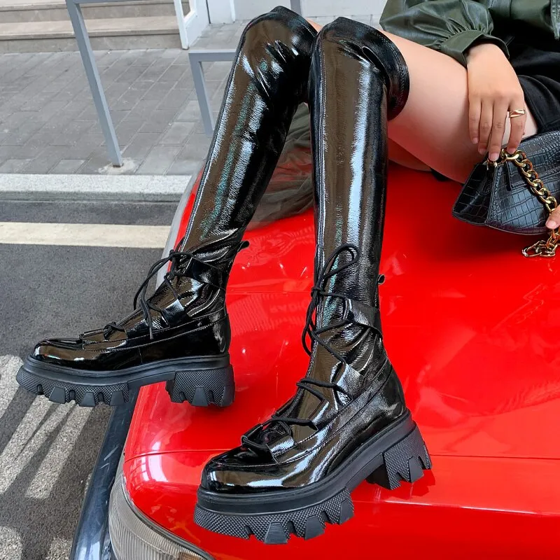Women Punk Biker Platform Long Boots Street Over The Knee