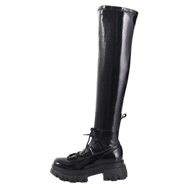 Women Punk Biker Platform Long Boots Street Over The Knee