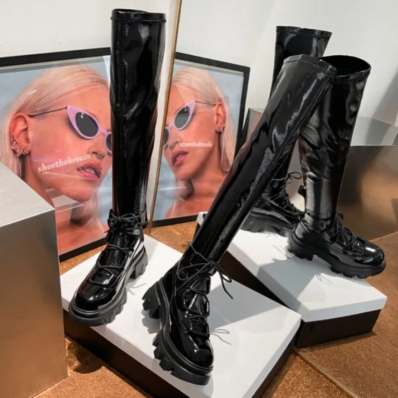 Women Punk Biker Platform Long Boots Street Over The Knee