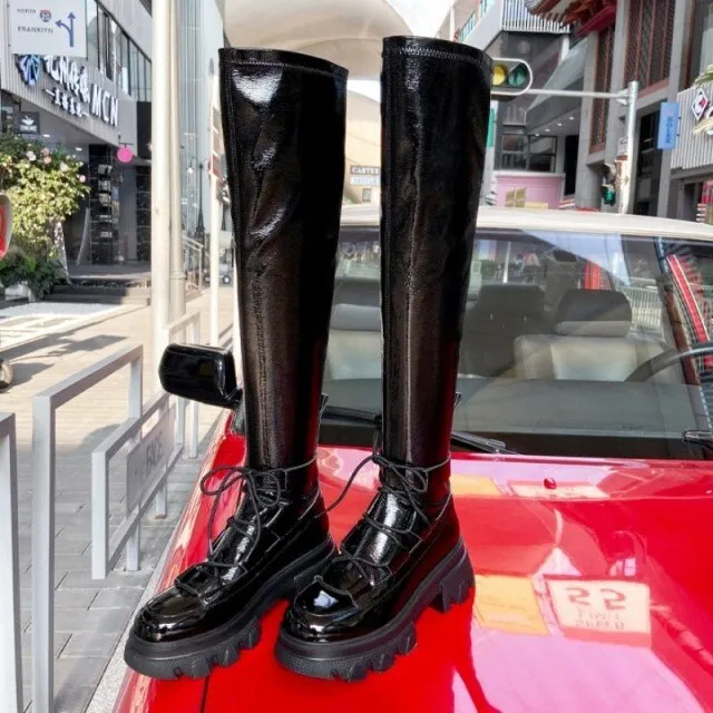 Women Punk Biker Platform Long Boots Street Over The Knee