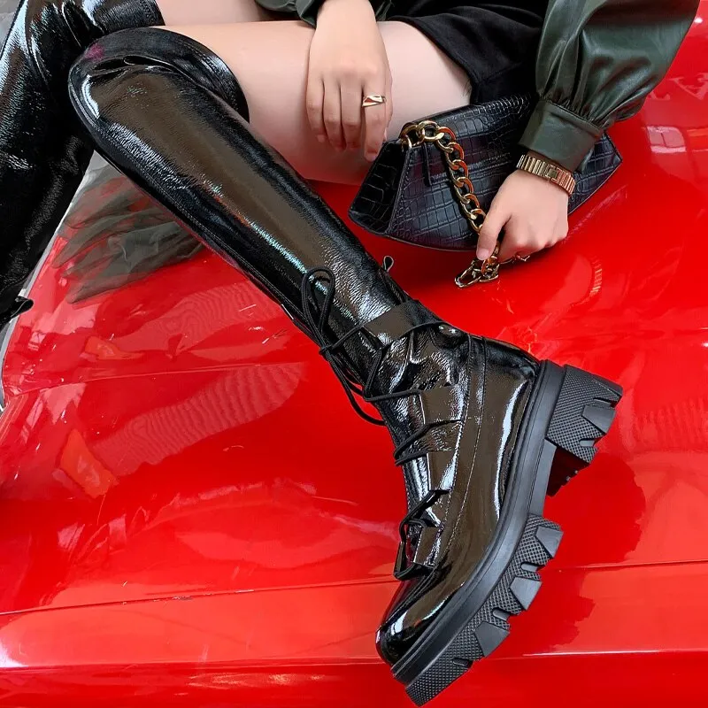 Women Punk Biker Platform Long Boots Street Over The Knee