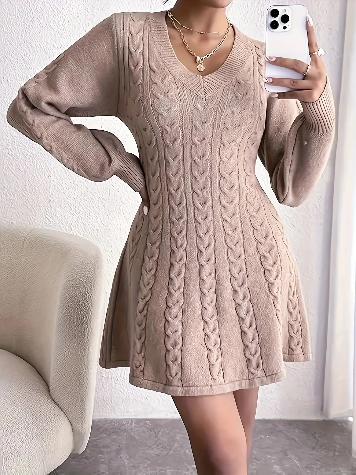 Womens ALine Flared Knit Dress  AutumnWinter
