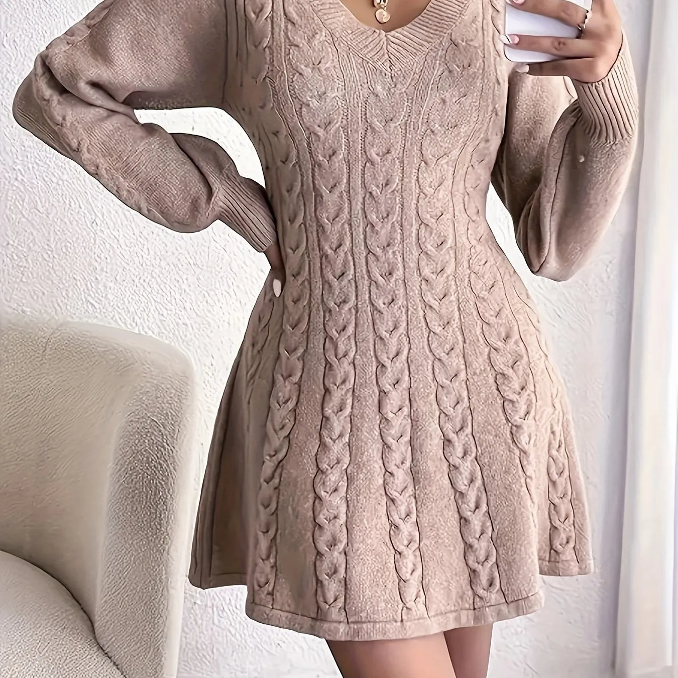 Womens ALine Flared Knit Dress  AutumnWinter
