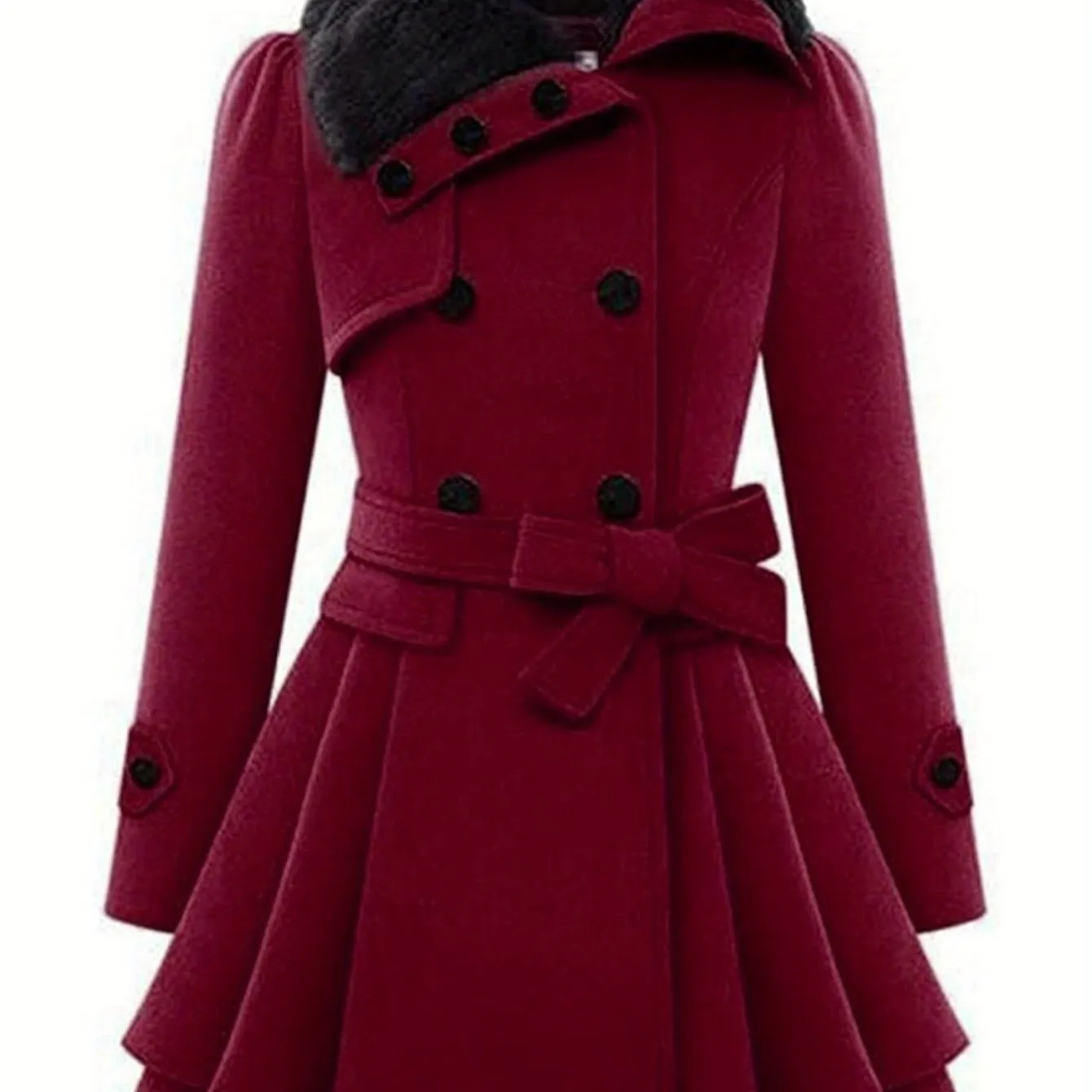 Womens Double Breasted Long Sleeve Winter Coat