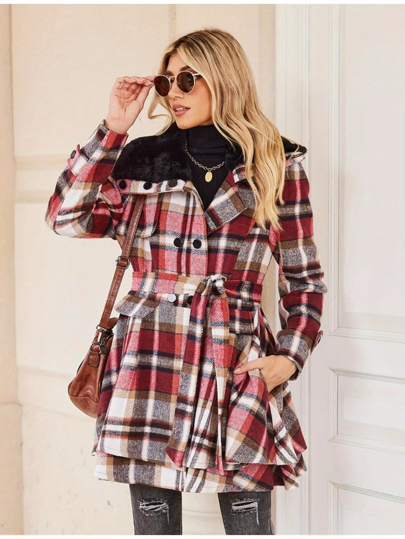 Womens Double Breasted Long Sleeve Winter Coat