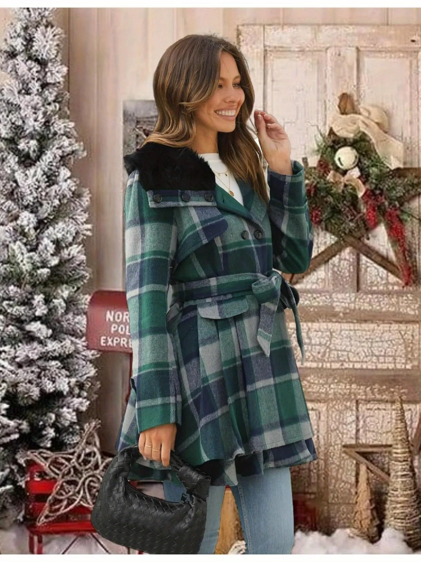 Womens Double Breasted Long Sleeve Winter Coat