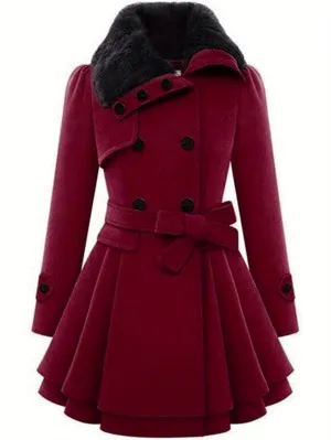 Womens Double Breasted Long Sleeve Winter Coat
