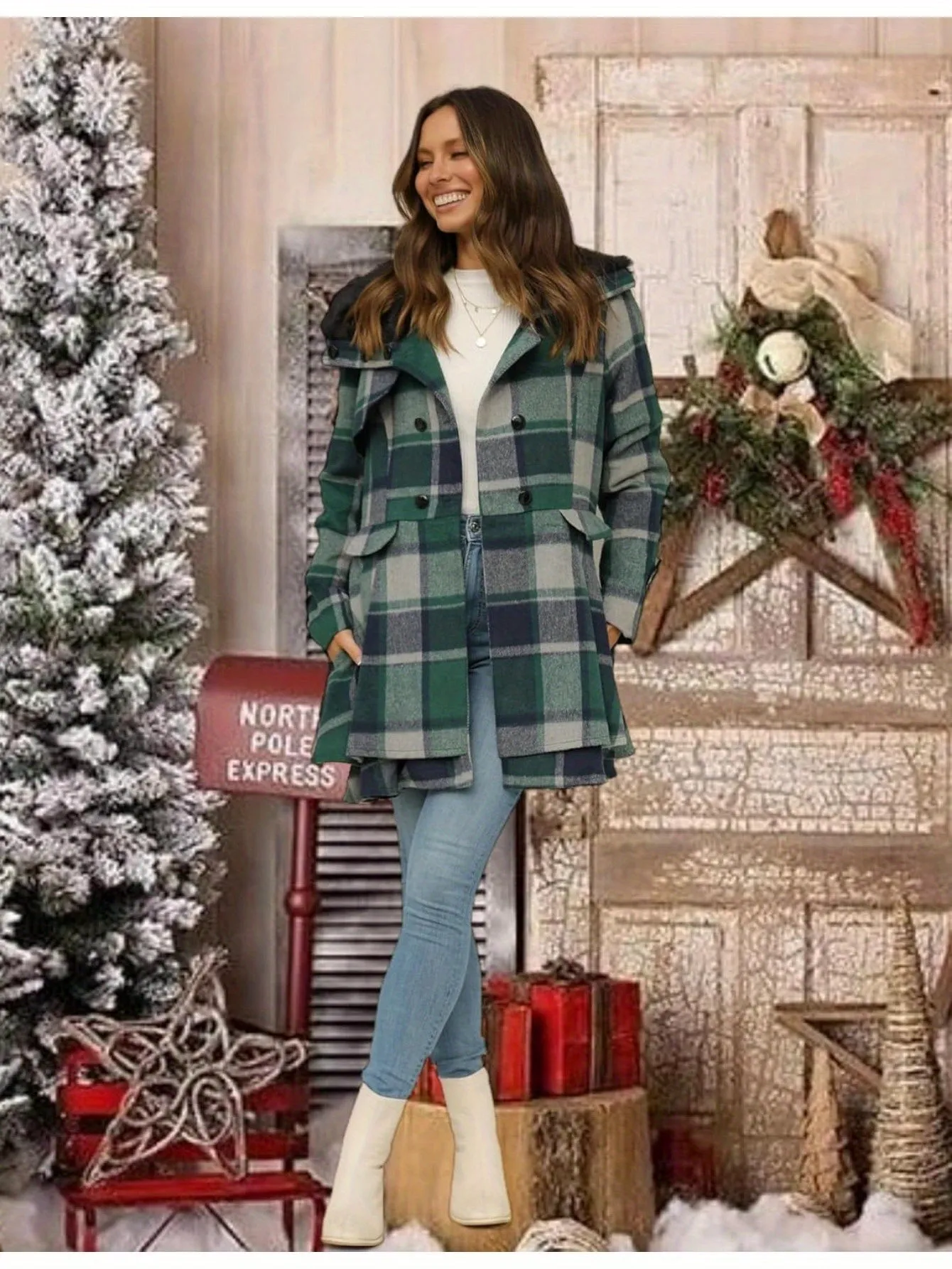 Womens Double Breasted Long Sleeve Winter Coat