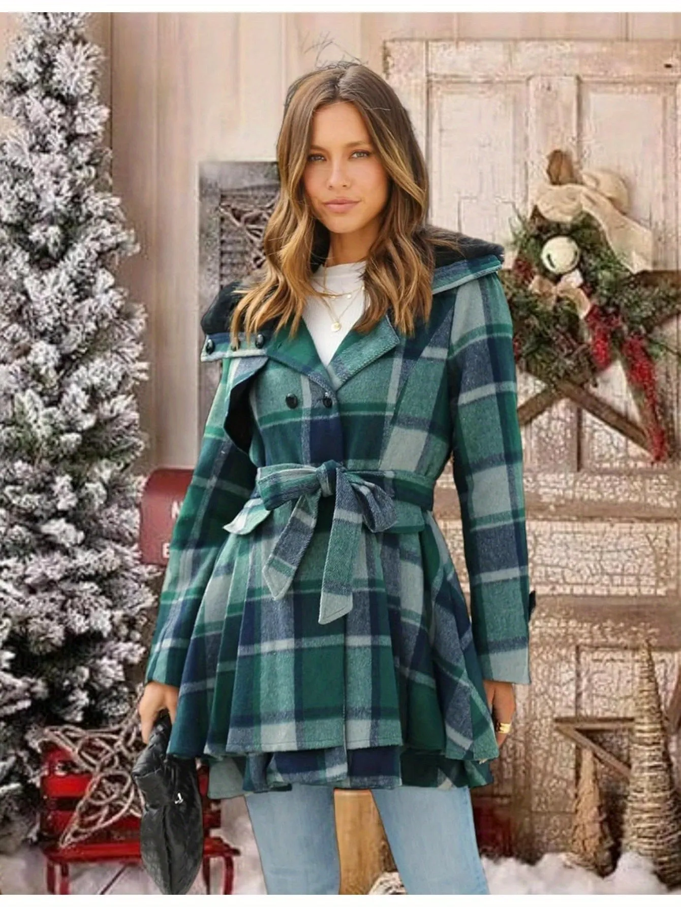 Womens Double Breasted Long Sleeve Winter Coat