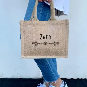 Zeta Tau Alpha  Floral Burlap Sorority Tote Bag – Perfect for Greek Life and College